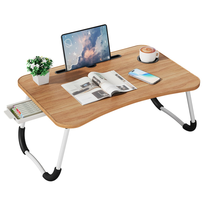 Versatile Lap Desk with Cup Holder & Drawer - Portable Foldable Bed Tray for Laptop, Breakfast in Bed, Reading & Writing on Couch/Sofa, Laptop Table for Bed