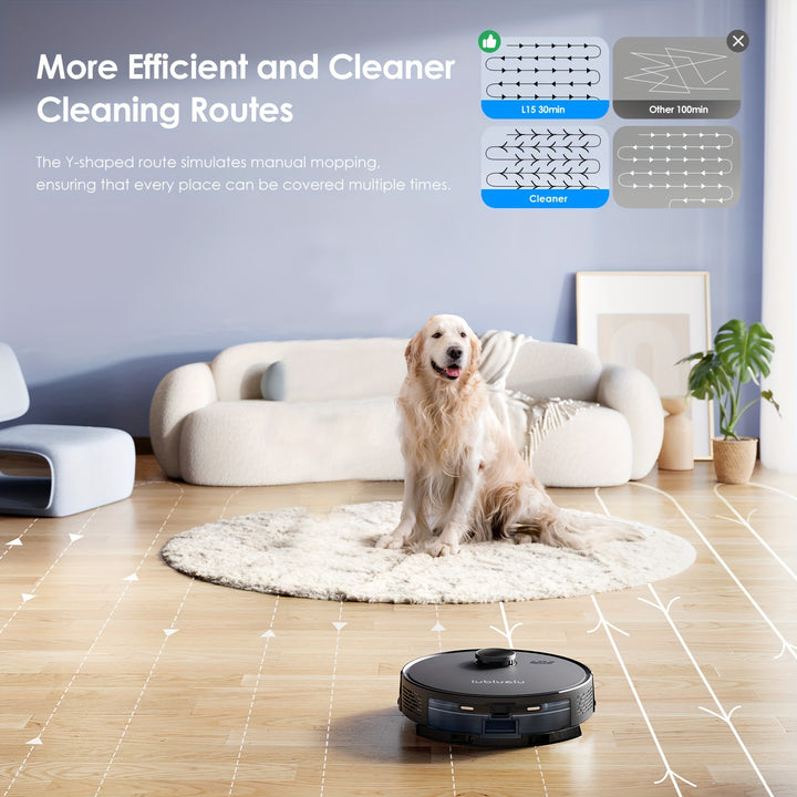 Lubluelu L15 3-in-1 Robot Vacuum & Mop Combo - 5000Pa Suction, Auto-Charging, 5 Floor Maps, 30 No-Go Zones, WiFi/App Control, Ideal for Pet Hair & Hard Floors