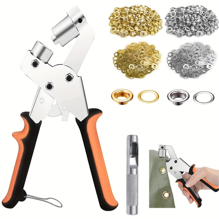 Complete Eyelet Punch Set with 200pcs 10mm Rings - Ideal for DIY Tarpaulin, Faux Leather & Waterproof Fabric Projects, Sewing & Crafting Essentials