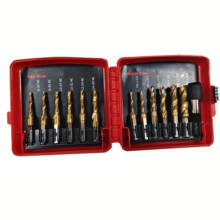 [Titanium Drill Bit Set] GOXAWEE 6pcs Titanium Drill Tap Combination Bit Set - 1/4" Hex Shank Screw Tapping Countersink Drill Bits - Metric Thread M3 M4 M5 M6 M8 M10 Taps Tool for Wood, Plastic & Metal