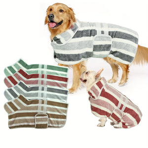 Super Absorbent Adjustable Polyester Striped Dog Bathrobe Towel - Quick-Dry Drying Robe for Bathing, Wet Walks, and Swimming