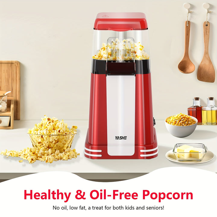 16-Cup Deluxe Hot Air Popcorn Popper Maker - Effortless Popping, Measuring Cup for Perfect Portions, Melt Butter Function, Easy Cleaning, Space-Saving Design for Home Theater, Family Movie Nights, and Snack Time Fun