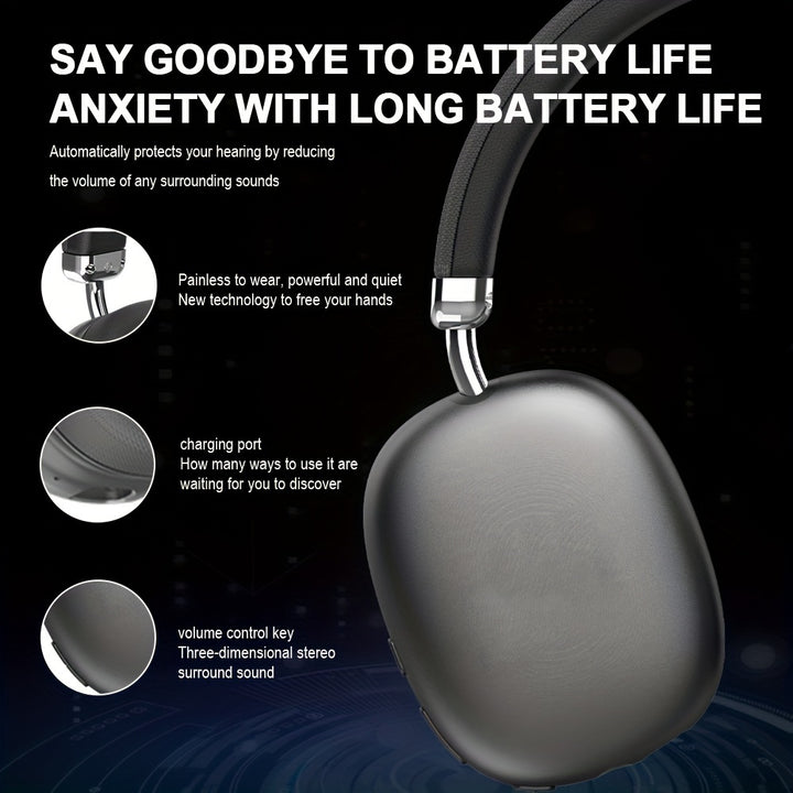 Wireless 40-Hour Rich Bass Gaming Headset - Over-Ear Design with Active Noise Cancellation, Crystal-Clear Calls & Type-C Charging - Compatible with Smartphones, Tablets, Gaming Consoles, Office Headset | Sleek Design | Soft E