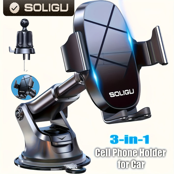 [3-in-1 Phone Holder] 3-in-1 Car Phone Holder Mount, Universal Cell Phone Holders for Your Car Dashboard Air Vent, Adjustable Car Phone Holders Fit for All Phones, By Miracase