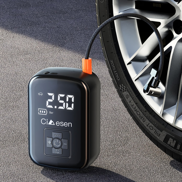 1 Pc Portable Tire Inflator with Digital Display - Fast Cordless Air Compressor, USB Rechargeable, Multi-Function Nozzle Adapter