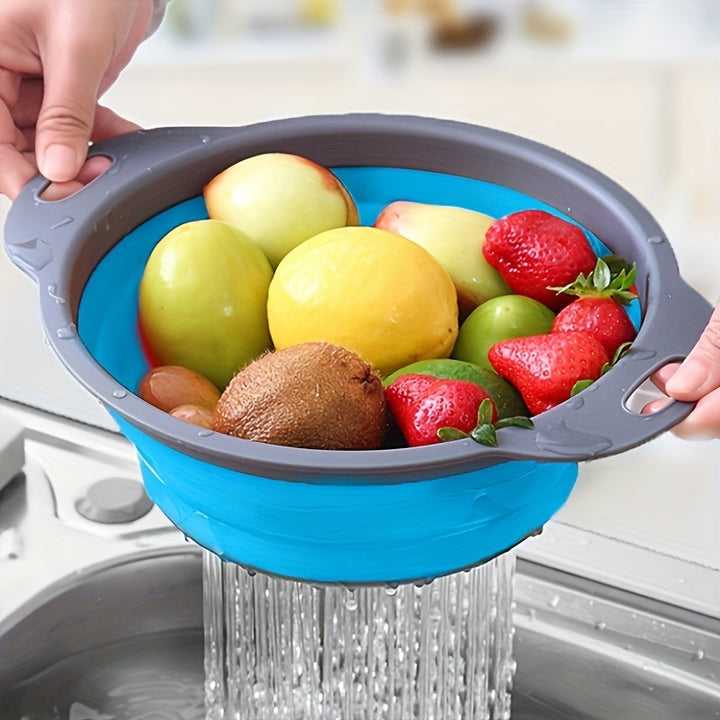 Silicone Kitchen Drain Basket Set - 1/2 Set, Collapsible, Round Funnel, 1 Large & 1 Small, Ideal for Draining Pasta, Veggies & Fruits