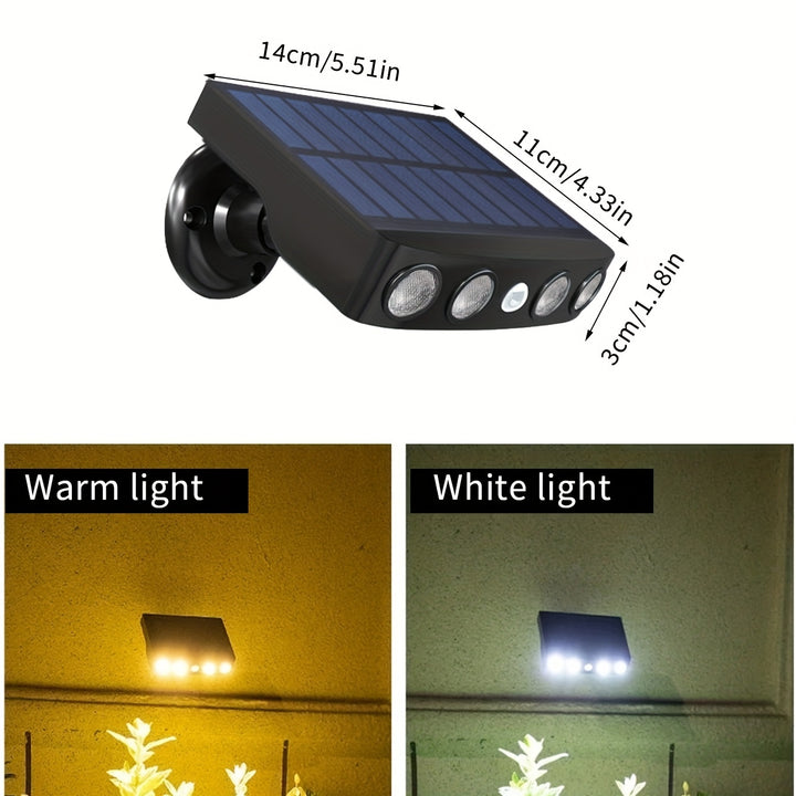 LED Solar Outdoor Lights - 1pc, Motion Sensor, 4 LED Security Lights with 3 Modes, Built-in 18650 Lithium Battery for Garden Wall Night Work