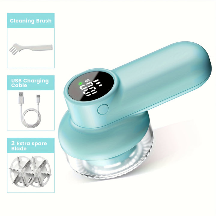 Rechargeable Electric Lint Remover Fabric Shaver - Digital Display, 6-Leaf Blades & Safety Lock, 3-Speed Defuzzer for Removing Fuzz/Pills From Clothes, Garments