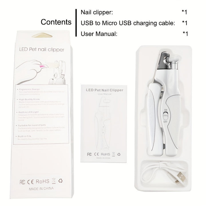 LED Pet Nail Clippers, Cat Nail Clippers, Dog Nail Clippers, Cat and Dog Nail Scissors, with USB Charging, with File, Anti-Nail Splash