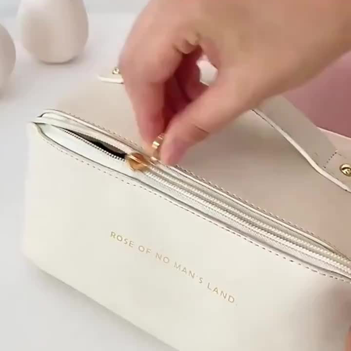 Women's Waterproof PU Leather Cosmetic Bag - Spacious Organizer with Dividers & Handle