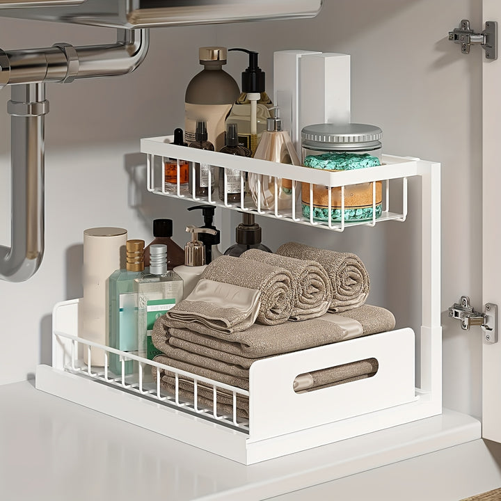 Under Sink Organizer, Pull Out Cabinet Organizer 2 Tier Slide Out Sink Shelf Cabinet Storage Shelves, Under Sink Storage for Kitchen Bathroom Cabinet