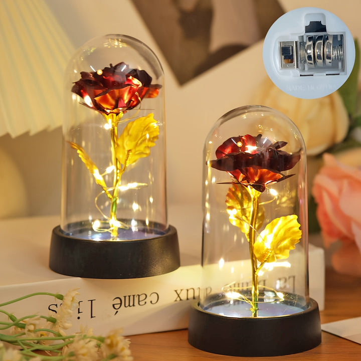 Romantic Red Rose LED Night Light - Battery-Powered, Modern Floral Decorative Lamp for Bedroom & Party Ambiance