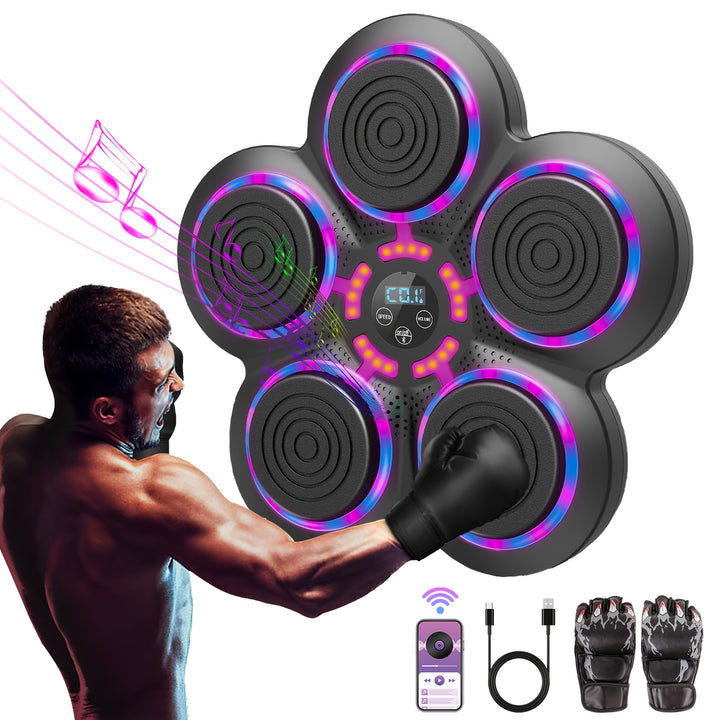 Objetivo de Boxeo Electrónico Inteligente - Máquina de Boxeo Musical Mejorada para Adultos con Guantes de Boxeo, Equipo de Golpeo de Fitness Montado en la Pared para Uso en Casa, Interior y Gimnasio