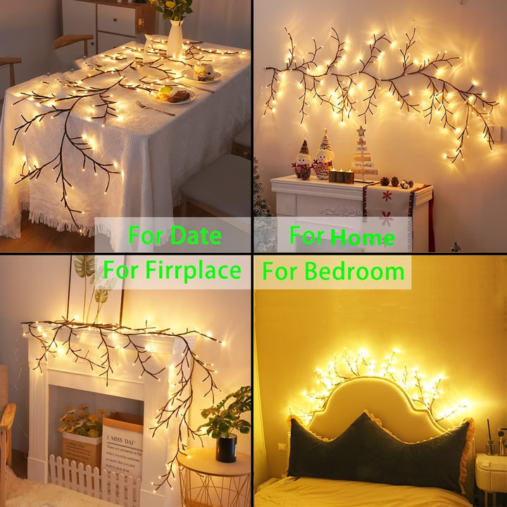 1pc 96LEDS Luces de Vides de Sauce Flexibles, Luz de Árbol de Abedul Blanco, Luz Decorativa de Árbol de Ratan de 8 Modos, Luz Nocturna Decorativa de Ambiente Interior para Sala de Estar, Fiesta Festival, Regalo Perfecto para Cumpleaños Navidad Hal