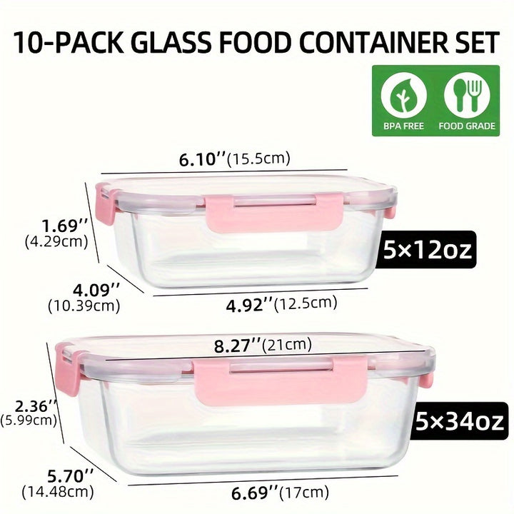 2/10pcs Glass Meal Prep Containers Set, Food Storage Containers with Airtight Lids, Glass Lunch Boxes for Home Kitchen Office Lunch