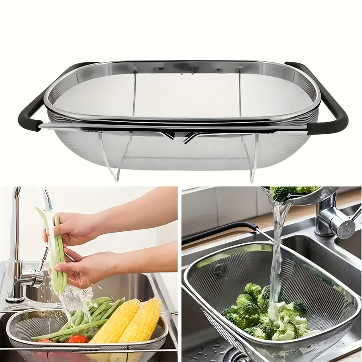 Expandable Stainless Steel Filter with Fine Mesh And Drain Basket - Suitable for Vegetables And Fruits, Kitchen Essentials, Food Safety, Filtered Vegetables, father gift