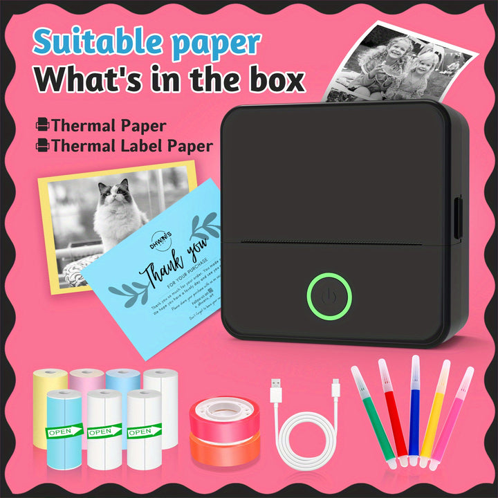 Impresora de Etiquetas Mini Sin Tinta – Impresora de Bolsillo para Notas, DIY, Estudio y Etiquetas – Portátil y Compacta, Compatible con Teléfono para Imprimir Fácilmente en Cualquier Lugar