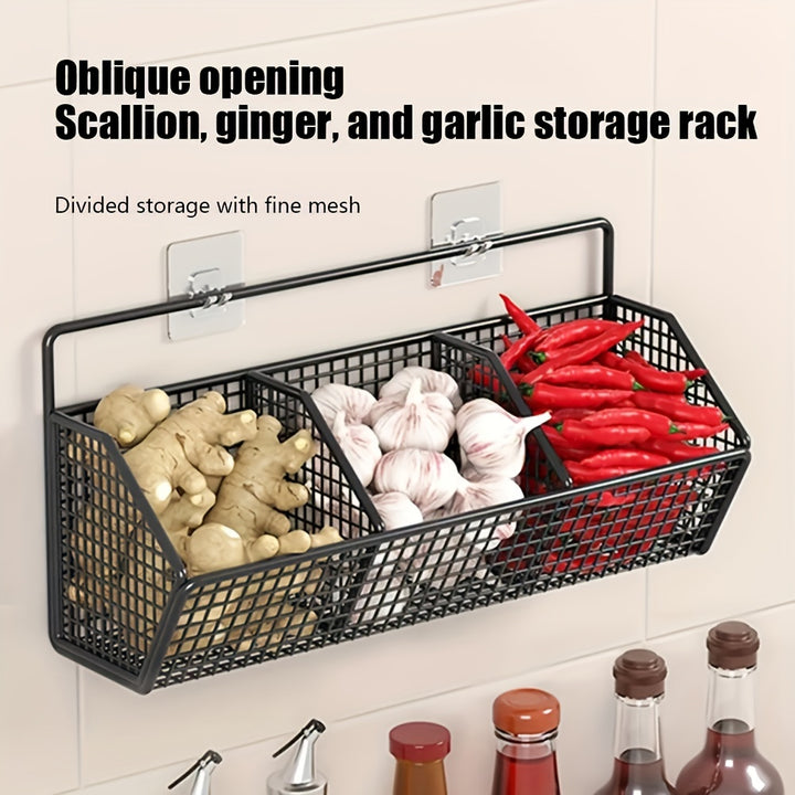 1pc Wall Mounted Kitchen Storage Basket - Multi-Purpose Hanging Storage Rack for Garlic, Onions & Vegetables - Durable Shelf Bins - Perfect for Storage Needs in Small Bathrooms and Kitchens, Bathroom Accessories