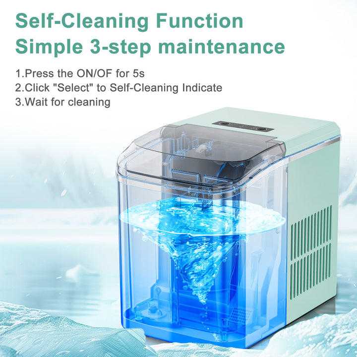 Upgraded Countertop Ice Maker with Free Ice Shovel, 9 Cubes in 6 Mins, Portable Self-Cleaning Ice Machine, 2 Sizes of Bullet Ice, Ice Scoop, Basket and Handle Included, Ice Cube Maker for Home Kitchen Party Camping