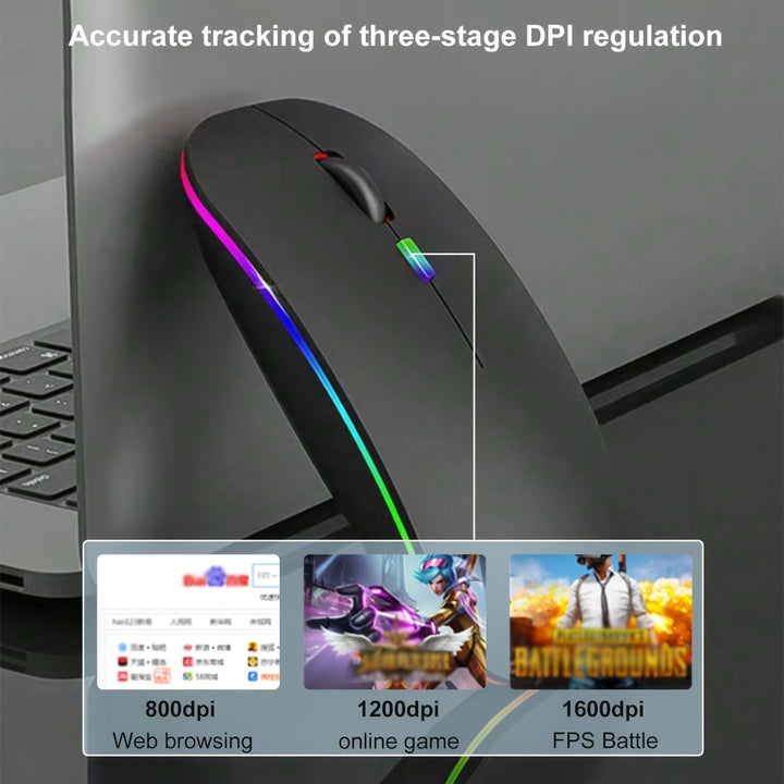 Dual Mode Silent Wireless Mouse with RGB Backlight, Adjustable DPI for Gaming & Office - Cordless without Battery, Modern Material Design