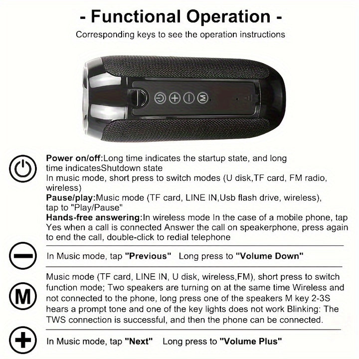 TG117 Portable Wireless Speaker, TWS Stereo, Built - In Mic For Calls - FM Radio, TF Card, USB Playback - Ideal For Use