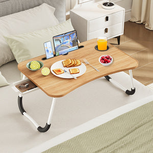 Bureau Lap polyvalent avec porte-gobelet et tiroir - Plateau de lit portable et pliable pour ordinateur portable, petit-déjeuner au lit, lecture et écriture sur canapé, table pour ordinateur portable au lit