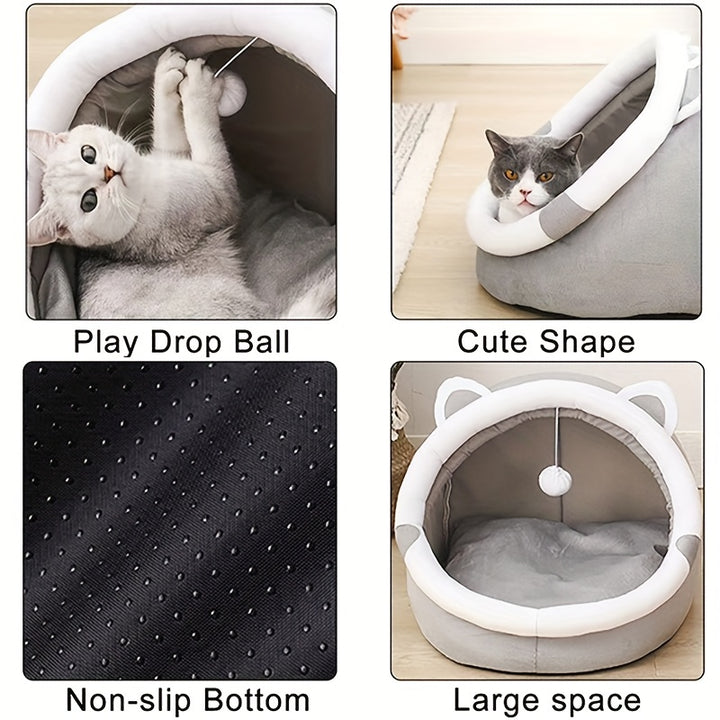 [Warm Cat Cave Bed Cozy] Cozy Cartoon Cat Cave Bed - Keep Your Kitten Warm And Snug In This Cute Pet House! Christmas Gift