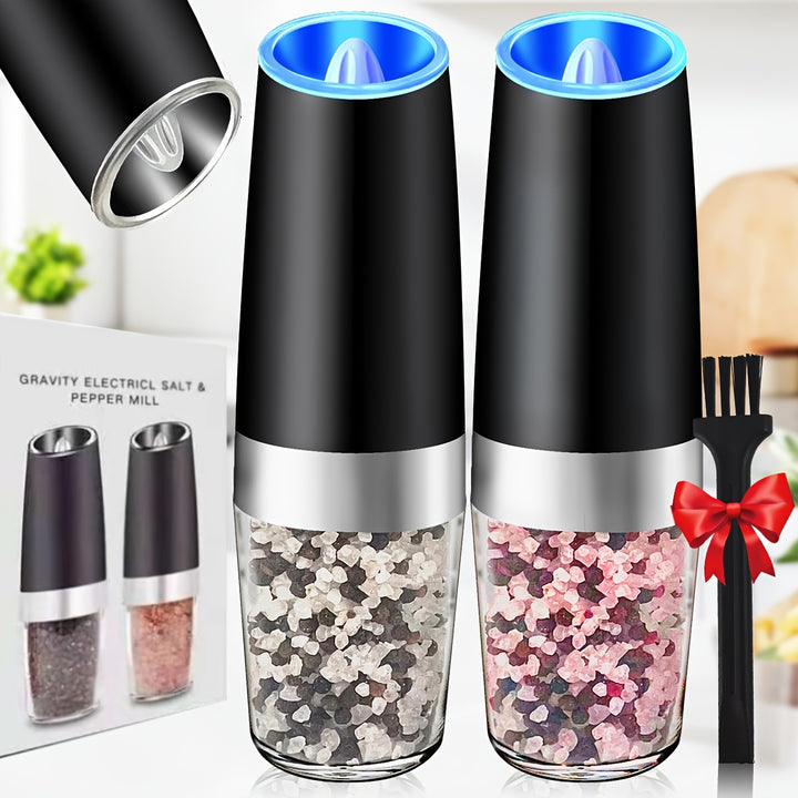 2/4pcs Gravity-powered Electric Salt and Pepper Grinder, Battery-powered LED Light, One-handed Automatic Operation, Adjustable Coarse Grinder, Grinder, Black Rocking Chair, Creative Kitchen Gadget Gift, Battery-powered to Cho