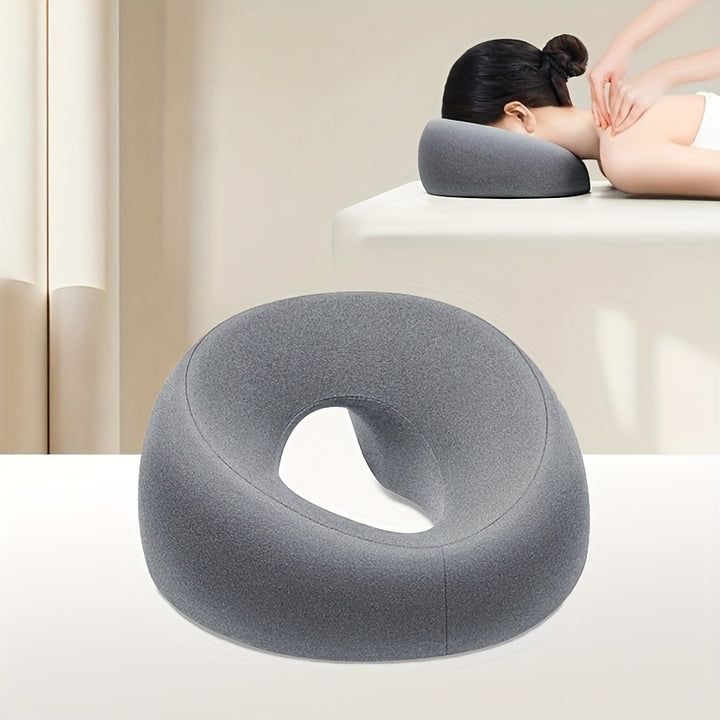 Modern U-Shaped Face Pillow for Spa & Salon Use - Soft Polyester Fabric, Cushion, Zipper Design, Machine Washable, All-Season Comfort, Grey, Massage Accessory | Sleek Spa Equipment | Zipper for Maintenance, Spa Accessories