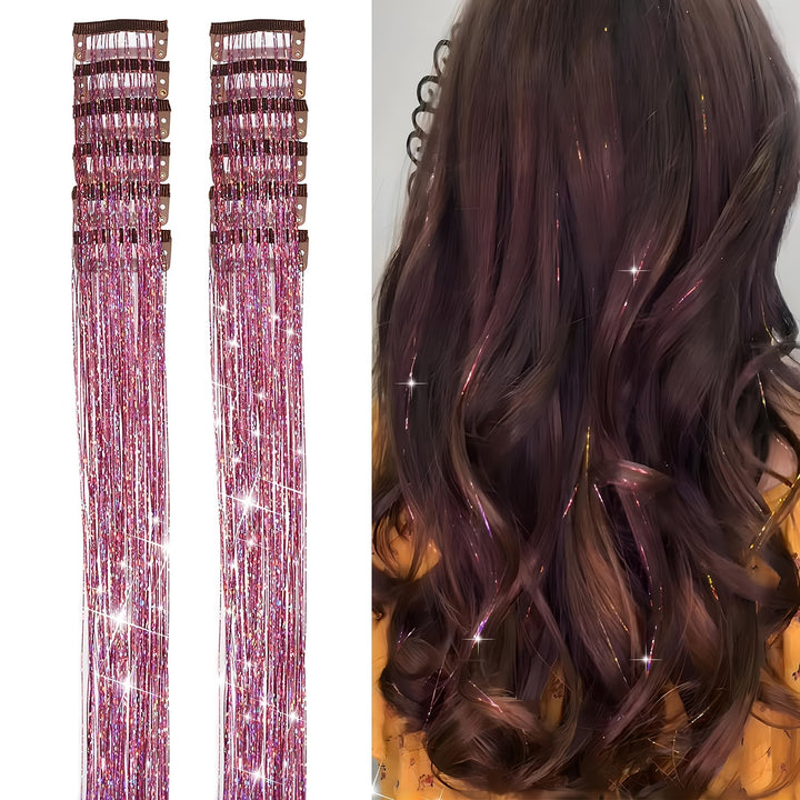 12Pcs Hair Tinsel Clip In 19.6Inch Tinsel Hair Extensions Clip In Hair Tinsel Kit Heat Resistant Shiny Sparkle Glitter Hair Extensions Fairy Hair Accessories For Women