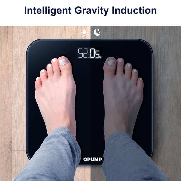 OPUMP Balance Numérique Haute Capacité - Précise, Sûre & Facile à Lire avec Écran LCD Rétroéclairé, Inclut 3 Piles AAA, Supporte jusqu'à 400lbs, OPUMP