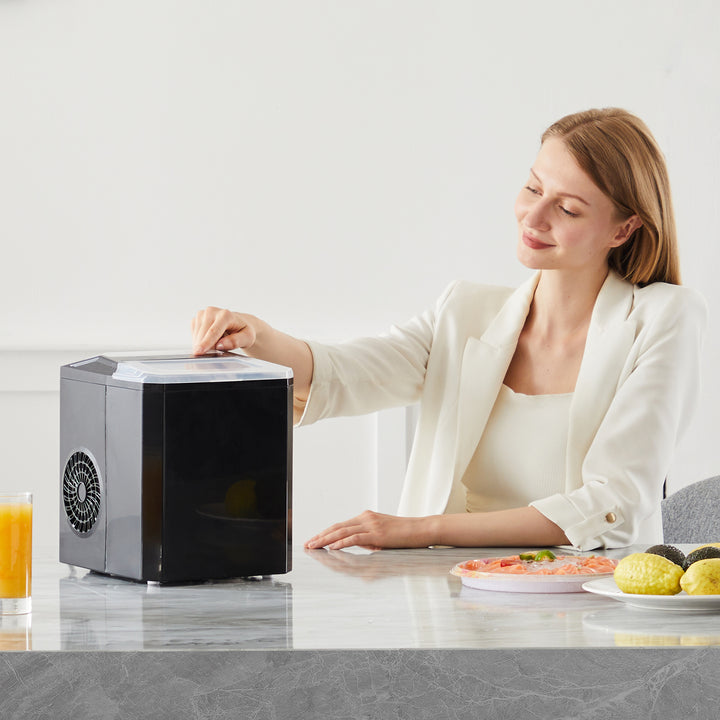Upgraded Countertop Ice Maker with Free Ice Shovel, 9 Cubes in 6 Mins, Portable Self-Cleaning Ice Machine, 2 Sizes of Bullet Ice, Ice Scoop, Basket and Handle Included, Ice Cube Maker for Home Kitchen Party Camping