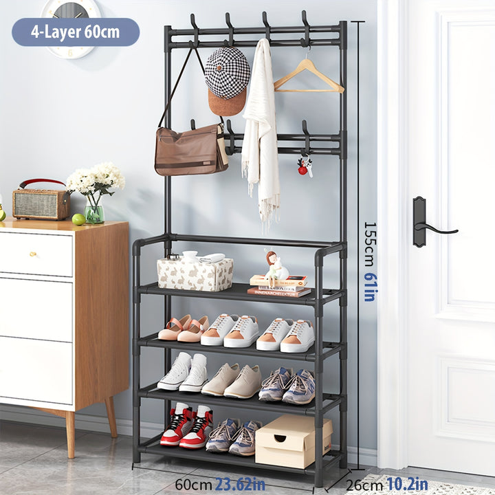 Appendiabiti Deluxe e Combinazione Organizer per Scarpe - Soluzione Salvaspazio per l'Ingresso per Scarpe, Vestiti, Cappelli, Borse e Ombrelli - Mensola Robusta per Corridoio con Ganci per Camera da Letto e Albero da Ingresso