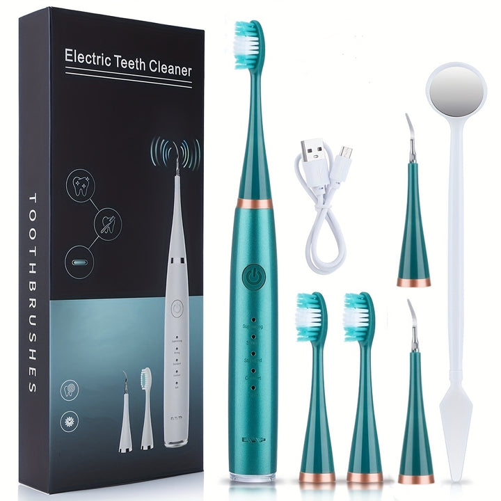 Six-In-One Electric Toothbrush Kit Designed for Portability, Featuring a Gentle Brush Head And a Teeth Scaling Beauty Tool. Effortless to Operate, It'S Tailored Just for You: Achieve Your Ideal Smile.