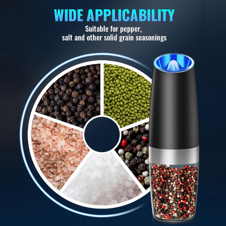 2/4pcs Gravity-powered Electric Salt and Pepper Grinder, Battery-powered LED Light, One-handed Automatic Operation, Adjustable Coarse Grinder, Grinder, Black Rocking Chair, Creative Kitchen Gadget Gift, Battery-powered to Cho