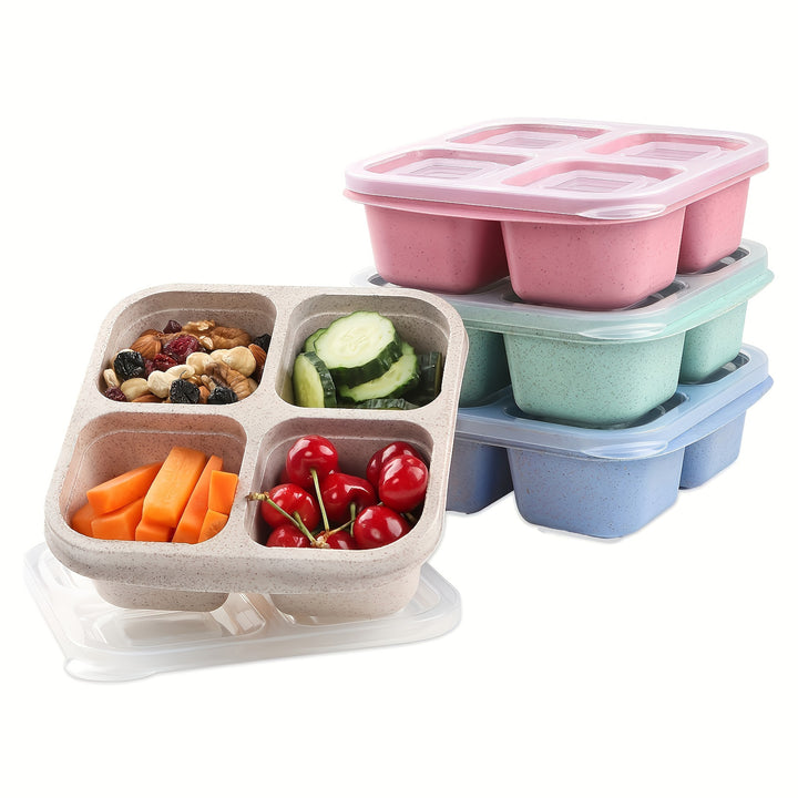 BPA-Free 4-Compartment Wheat Straw Bento Lunch Box - 1pc High-Quality, Dishwasher Safe Meal Prep Container for Adults, Perfect for School, Work, Travel