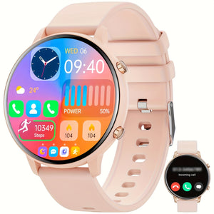 Reloj Inteligente Monitor de Fitness - Reloj Circular con Pantalla Táctil para Teléfonos Móviles Android iOS - Recordatorios de Sedentarismo, Control de Música, Pantalla de Luz de Tazón Elevado