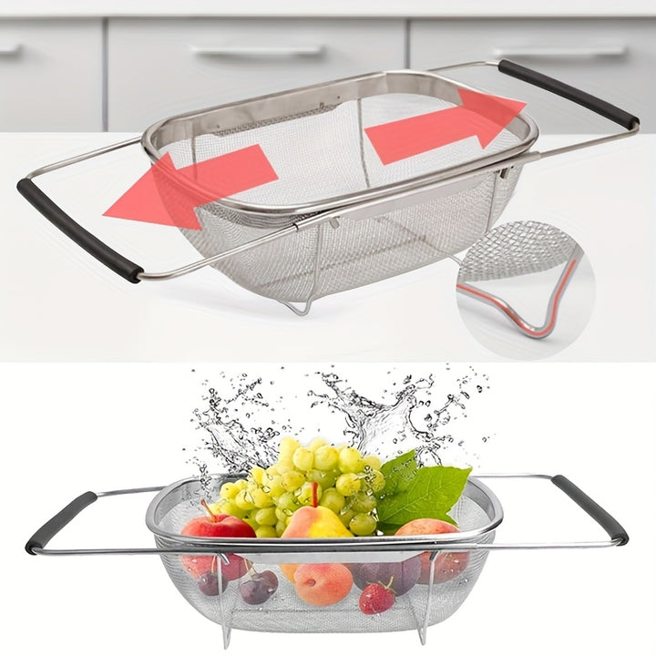 Expandable Stainless Steel Filter with Fine Mesh And Drain Basket - Suitable for Vegetables And Fruits, Kitchen Essentials, Food Safety, Filtered Vegetables, father gift