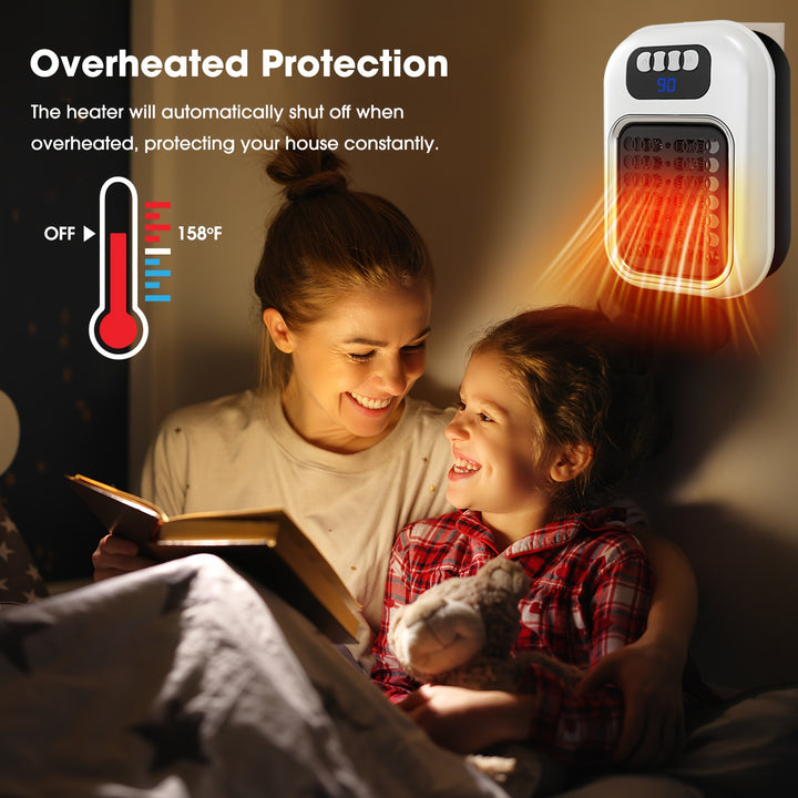 370W Mini Space Heater, Wall Outlet Electric Space Heater as Seen on TV with Adjustable Thermostat and Timer and LED Display, Compact for Office Dorm Room