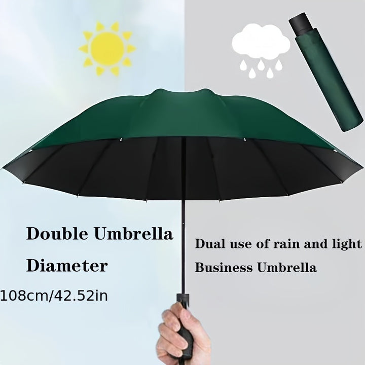 12 Ribs Extra Large Windproof Waterproof Folding Umbrella for Rainy and Sunny Day Travel