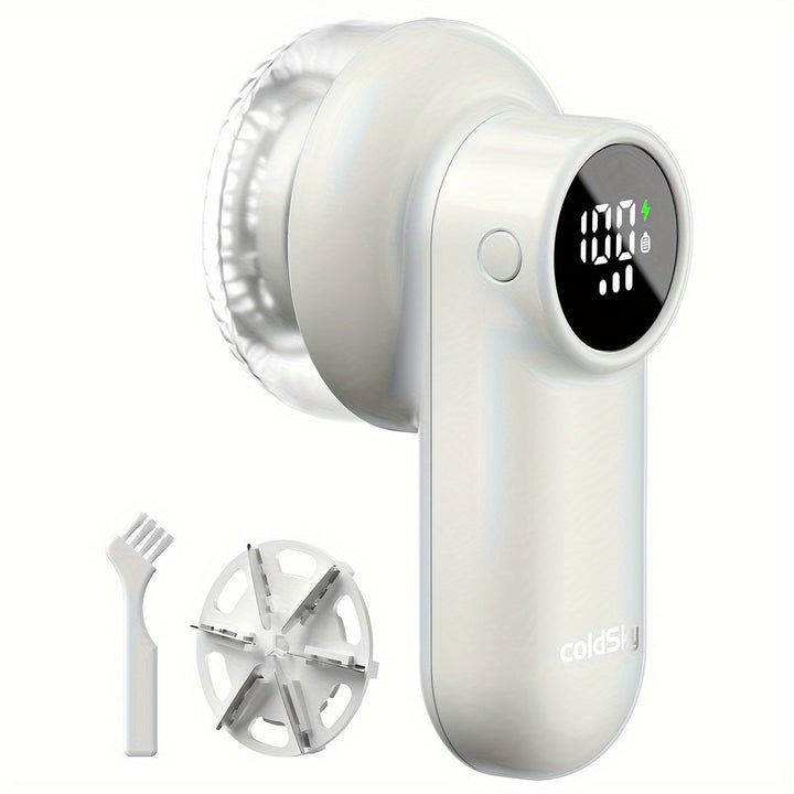 Cozy Clean, ColdSky Rechargeable Fabric Shaver with Digital Display, 6-Leaf Blades & Safety Lock, 3-Speed Adjustable Lint Remover for Clothes, Furniture & Blankets, USB Charging, Ergonomic Grip, Lint Remover Fabric Shaver
