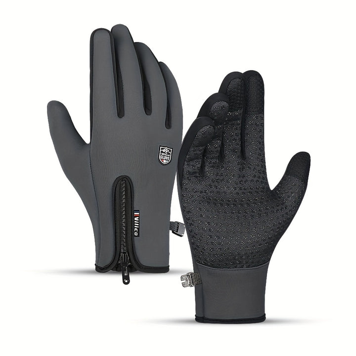 Warm Touchscreen-Friendly Vilico Winter Cycling Gloves - Windproof Polyester Ski & Bike Gloves with Zipper Closure and Adjustable Strap, Available in Black, Charcoal, and Blue