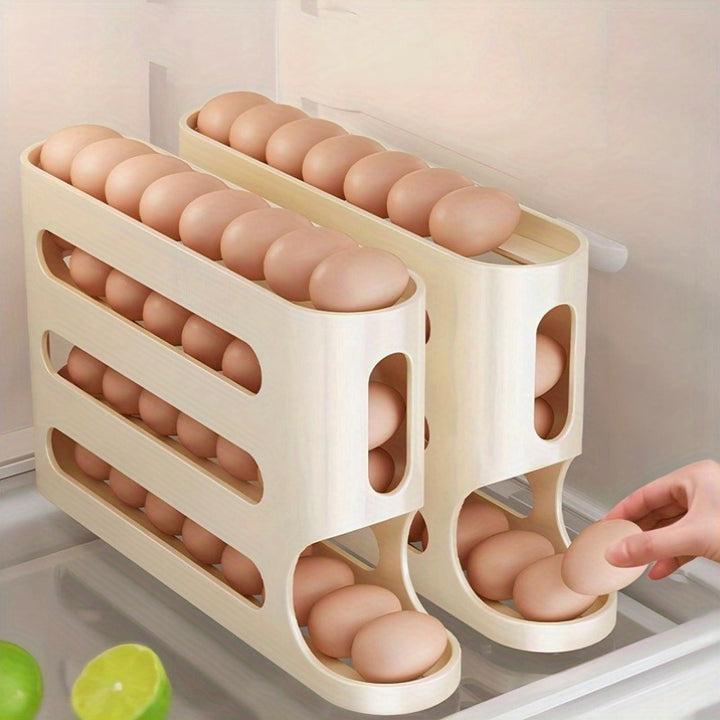 Automatic Rolling Egg Holder for Refrigerator, Stackable Egg Storage Organizer Tray with Large Capacity, BPA-Free Plastic Egg Rack with No Battery Needed, Kitchen Refrigerator Egg Fresh Storage Box (Pack of 1)