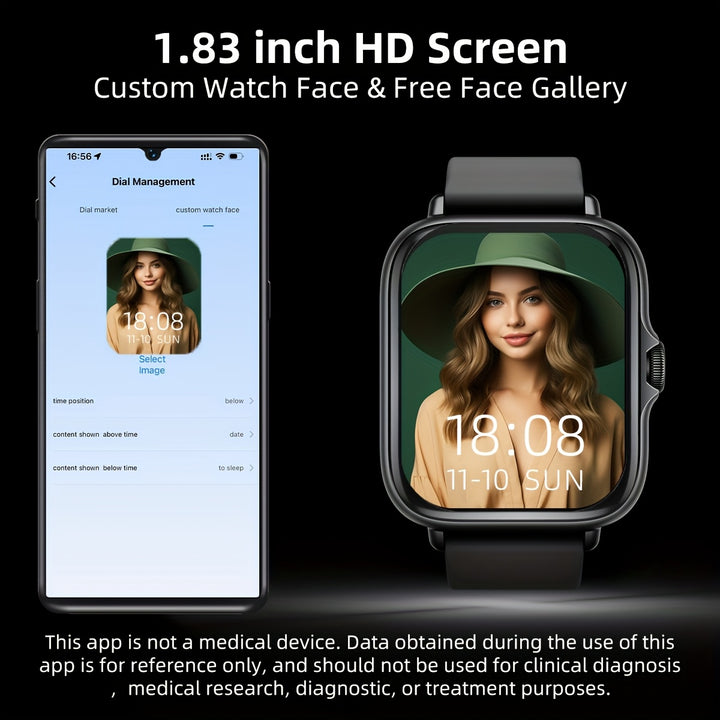 Multifunctional Sports Smart Watch For Men & Women, 1.83'' Full Touch Screen With Wireless Calling & Messaging, Pedometer, Fitness Tracker Smartwatch, for iPhone Android Cell Phones, Smartbands Fitness Watch For Women Men Fri