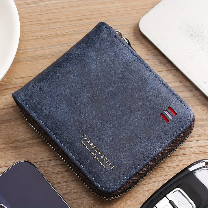 Men's Zipper Short Wallet, Multi-card Card Holder, PU Leather Bifold Wallet Money Clip With Coin Pocket, Gift For Men