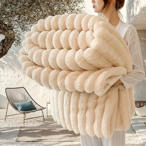 [Customer Favorite] Versatile Faux Rabbit Fur Blanket - Double-Sided, Thermal & Cozy for All Seasons, Perfect for Office Naps, Outdoor Camping, Hiking & Fishing