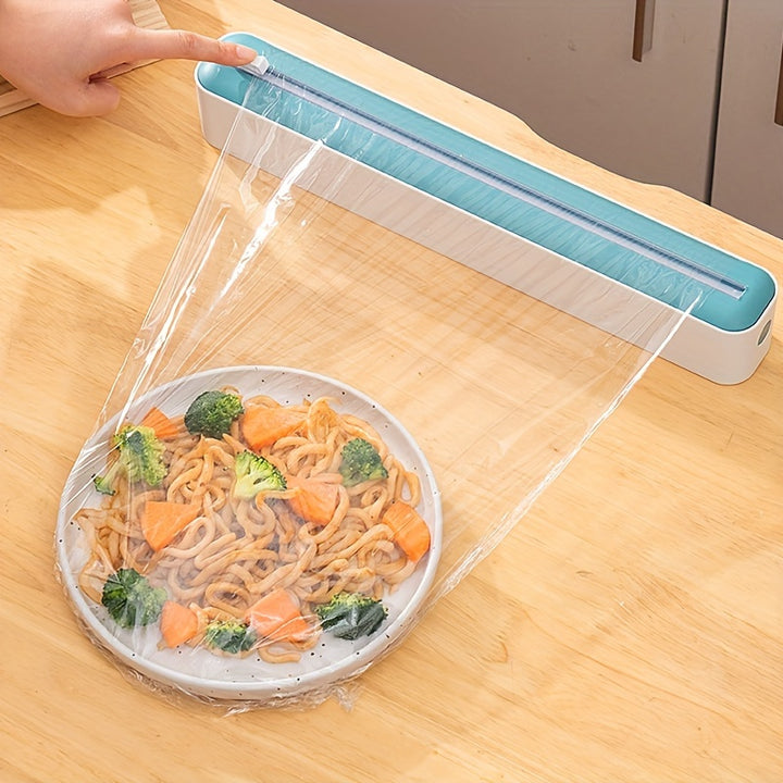 1pc Plastic Film Cutter, Fresh Film Cutter Dispenser, Refrigerator Magnetic Plastic Film Universal Cutting Box, Magnetic Refillable Plastic Packaging Dispenser With Cutter, Kitchen Tin Paper Cutting, Kitchen Tools