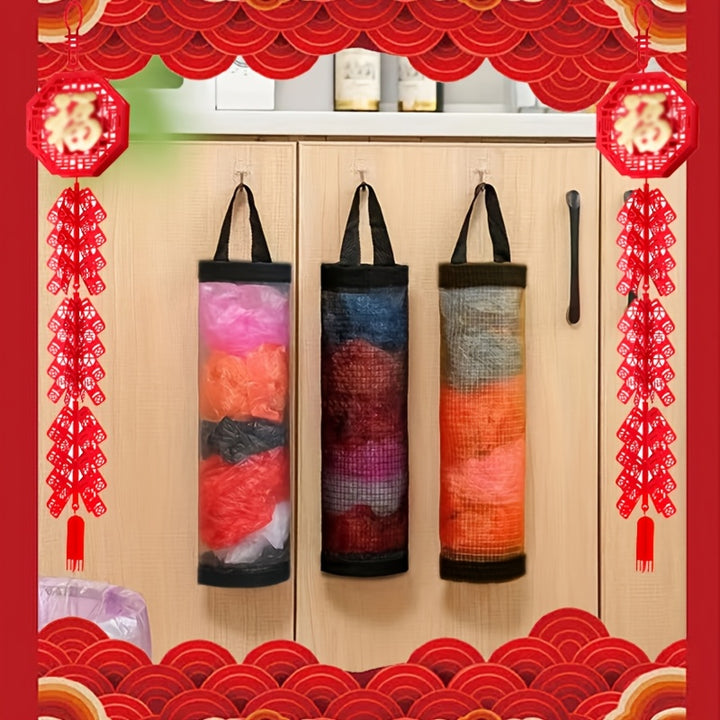 Plastic Bag Organizer 1pc Plastic Bag Holder, Mesh Hanging Storage Distributor, Foldable, Breathable, Washable Hanging Mesh Garbage Bag Organizer, Suitable for Kitchen Plastic Bag Storage