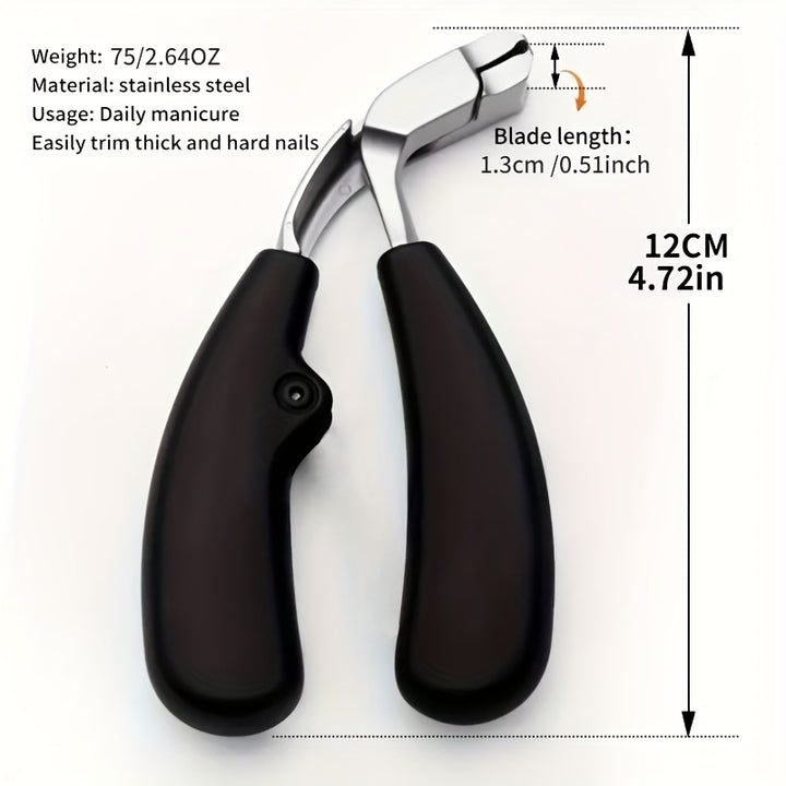 Modern Stainless Steel Nail Clipper with Concave Blade, Curved Design, Large Opening for Thick Nails, Elderly-Friendly, No Splashing, Precision Toenail Trimming, Long Handle