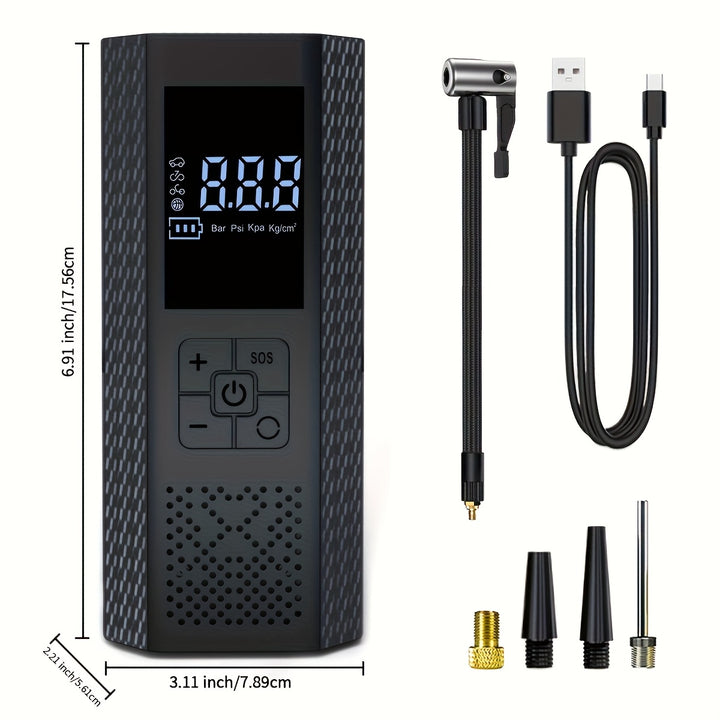 150PSI Portable Air Compressor with Tire Pressure Gauge & LED Display - 3X Faster One-Touch Smart Cordless Tire Inflator, USB-Powered, Rechargeable Battery